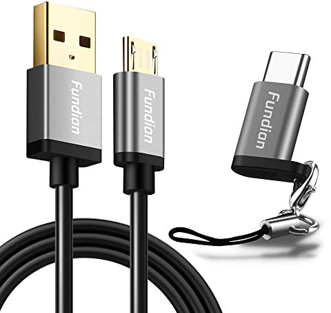 FUNDIAN Micro USB Cable with USB C Keychain, USB A to USB C or Micro Fast Charging, Compatible for Samsung Galaxy S21 S20 S10 S9 S8 Note 10 9 8 GoPro Hero 7 5 6 PS5 Controller Nintendo Switch (6.6ft)