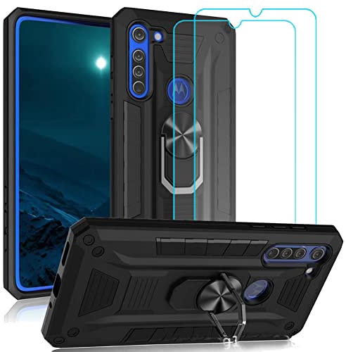 Ytaland für ZTE Blade A52 Smartphone Ring Hülle, Mit 2 x Panzerglas Schutzfolie, Schutzhülle Cover Handyhülle Mit 360 ° Verdrehbare Ring, Phone Case (Schwarz)