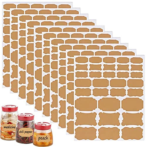Kraft Paper Labels, 320 Self Adhesive Stickers - 10 Sheets for Glass Storage Bottles, Food Containers, Jams and Spice Jars