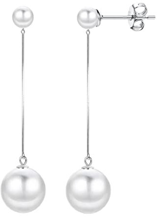 Krfy 925 Silber Perle Baumeln Ohrringe Hängend für Damen Lange Quaste Perle Ohrringe mit Kette CZ Ball Perle Tropfen Ohrring Schmuck für Hochzeit
