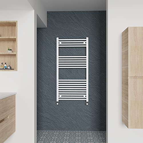 Warmehaus Straight Heated Towel Rail White Radiator 1200x600mm | Contemporary Bathroom Ladder Style Radiator, Central Heating, Wall Mounted Towel Warmer, Durable Finish