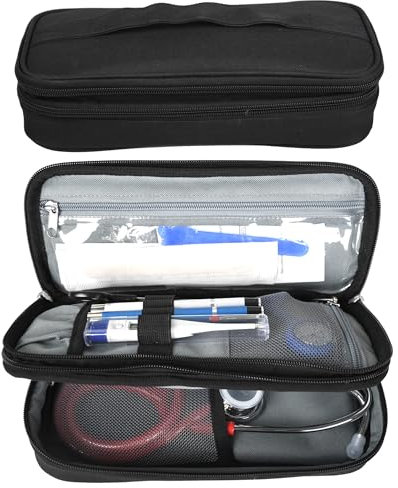 Gima - Mehrzweck-Federmäppchen mit Inneneinteilung, zwei praktische Fächer, elastische Tasche, transparente Tasche, Netztasche, 6 elastische Ringe, für Ärzte und Krankenschwestern, schwarz, 27137