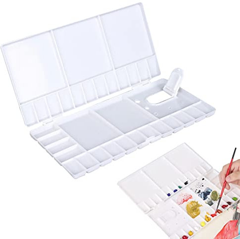 Palette Plastique Portable,Palette Peinture Pliable,avec Trou de Pouce Porte Pinceaux Rectangulaire pour Artisanat Débutants Etudiants Peintres