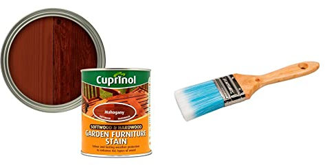 Cuprinol 5158523 750ml Garden Furniture Stain - Mahogany & Silverline Synthetic Paint Brush 50mm / 2 (367969)