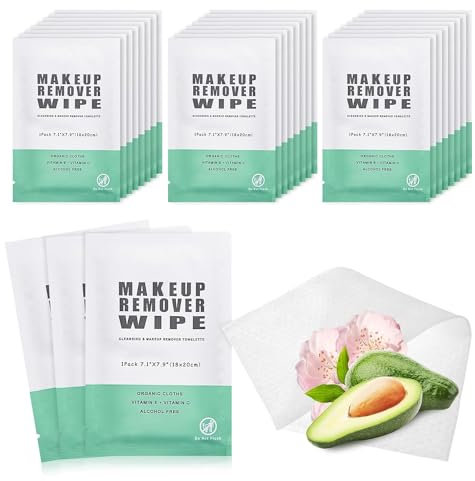 Lot de 200 lingettes démaquillantes emballées individuellement, lingettes nettoyantes individuelles pour le visage, les soins de la peau et le démaquillage (vert)