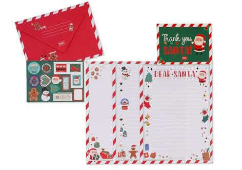 Legami - Weihnachtsmann-Briefset, Unisex-Briefset, enthält Umschlag, Briefe zum Ausfüllen, Postkarte, Klebebogen, Glitzer-Lamellen-Details, FSC-zertifiziertes Papier