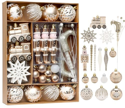 Fouriding 50 esferas de Navidad, adornos pequeños, bolas de plástico inastillables, adornos colgantes para árbol de Navidad, festividades, fiestas, decoración de Navidad (champán)