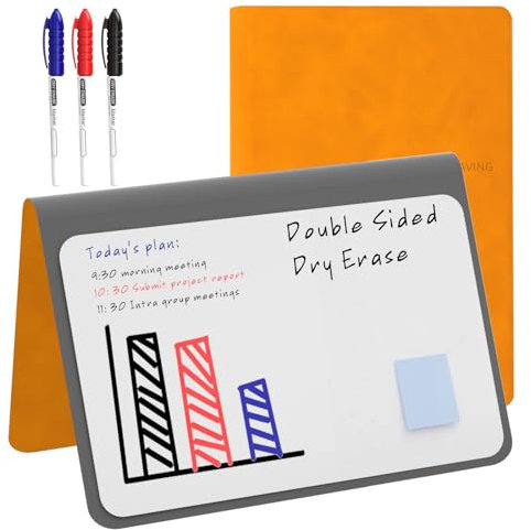NEWYES Mini tableau blanc, format A5, effaçable, portable, avec 3 stylos de couleur, convient pour noter des notes de réunion, des listes de courses, du budget et des listes de choses à faire, orange