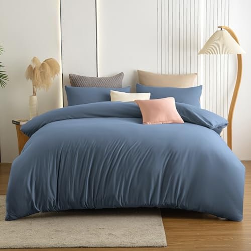 Soifox Bettwäsche 200x220 Hellblau - aus Mikrofaser bügelfrei & knitterfrei Bettbezug 200 x 220 Set mit 80x80 cm Kissenbezug 2er Set Bettwasche mit Reißverschluss