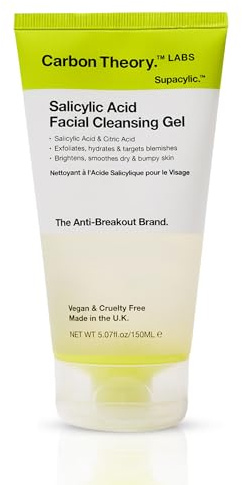 Carbon Theory Salicylic Acid Face Cleansing Gel 150ml | Gently Exfoliates and Hydrates Dry and Bumpy Skin to Help Reduce Breakouts and Even Skin Tone for a Clearer Complexion.