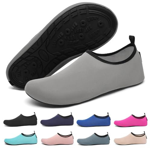 SAGUARO Badeschuhe Herren Wasserschuhe Damen rutschfeste Barfuß Schwimmschuhe Strandschuhe Neoprenschuhe für Meer Schwimmen Steinstrand Surfen Grau Gr.44/45