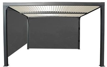 Habrita Foresta Pergola bioclimatique Habrita PER36R30RBIW en Aluminium 10,80m2 Toit écru Ouverture Manuelle avec Rideau Manuel Coloris Gris pour côté 3m et Rideau Manuel Coloris Gris pour côté 3,60m