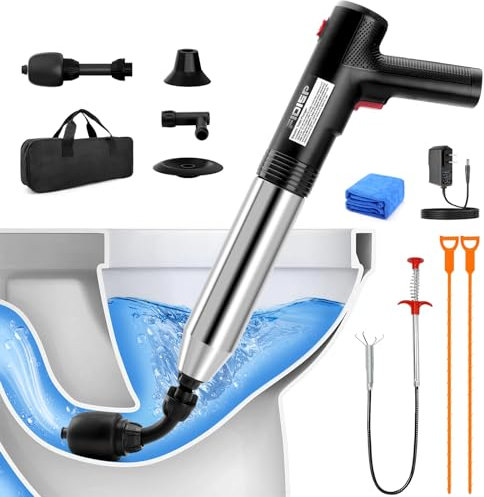 FIDISP Elektrischer WC-Saugglocke, Hochdruck-Saugglocke mit 1 x Abfluss-Stäbchen und 2 x Schlangenhaarentferner-Werkzeuge, robuster Luftkolben, Power-Blaster für WC, Badezimmer, Boden, (schwarz)