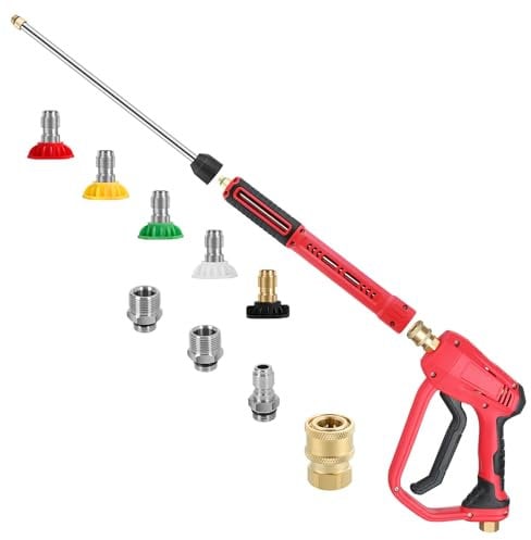 Pressure Washer Long Gun, Pressure Washer Lance with Replacement Wand Extension, M22 Fittings and Quick Connector, 5 Nozzle Tips, for Cleaning Cars, Walls and Windows