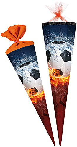 Schultüte - mit 3D Glitzer - Effekt ! - Fußball - Ball in Flamme - Größe wählbar - 22-100 cm - 6 eckig - Tüllabschluß - Zuckertüte - Nestler - Jungen Junge ..