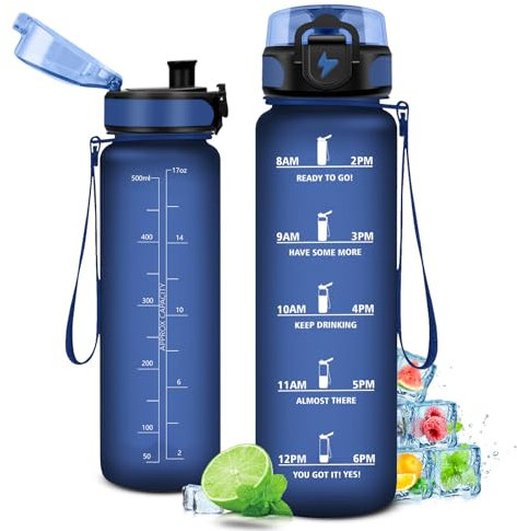 Trinkflasche Kinder 500ml, Trinkflasche mit Zeitmarkierung und Filter, Auslaufsicher Wasserflasche Kohlensäure Geeignet für Fahrrad, Schule, Maedchen, Sport
