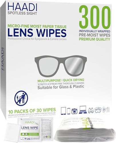 Glasses Cleaner Wipes 300 Individually Wrapped Lens Wipes Multipurpose Suitable for Spectacle Lenses, Cameras, Binoculars, Mirrors, Screens, Optical and Electronic Devices