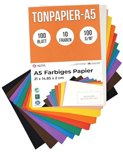Packung Mit 100 Tonpapier A5 Bunt – Vielseitig Verwendbar Als Druckerpapier, Zeichenpapier, Kopierpapier, Bastelpapier & Aquarellpapier – Buntes Papier Zum Basteln