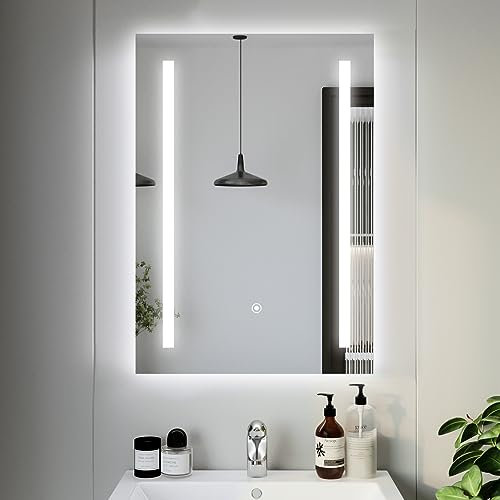 Youyijia Spiegel Mit Beleuchtung, 50x70cm Led Badspiegel Mit Beleuchtung Mit Touch-Schalter, Badezimmer Wandspiegel Badezimmerspiegel Energiesparend Lichtspiegel, Vertikal