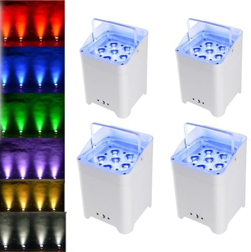 OFNHJK 4PCS Cordless Par Light, 6x18W RGBWA+UV Uplighting, 8800mAh Battery Powered Stage Lights with APP,Remote and DMX Control, LCD Screen, for DJ Live Show Wedding Event Church