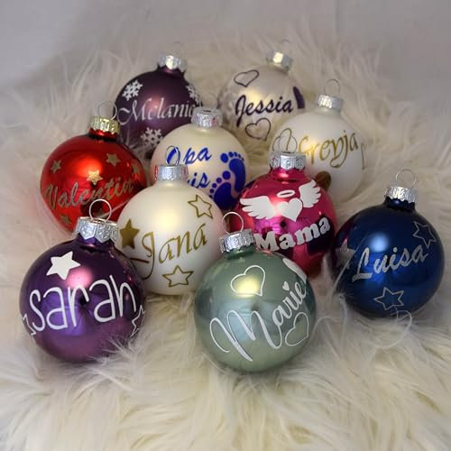personalisierte Weihnachtskugel 6cm, 8cm oder 10cm verschiedene Farben mit Name, Schriftart, Schriftfarbe und Motiv (blau (Nachtblau), matt - 6 cm)