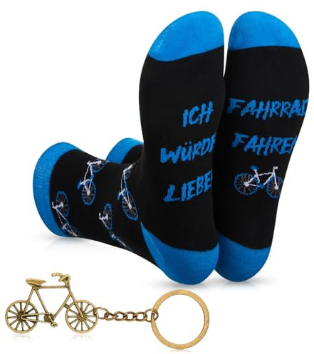 Geyoga Ich Würde Lieber Fahrrad Socken Radfahrer Geschenke Fahrrad Schlüsselanhänger mit Grußkarte Lustiges Geschenk für Männer Papa Geburtstag Weihnachten(Blau,Fahrrad)