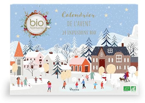 BioNutrisanté - Calendrier de l'Avent 2024 - Assortiment de 24 infusions - Gourmandes et BIO - Détente, Digestion, Evasion, Sommeil - Verveine, Menthe, Camomille - Coffret de Noël - Idée Cadeau