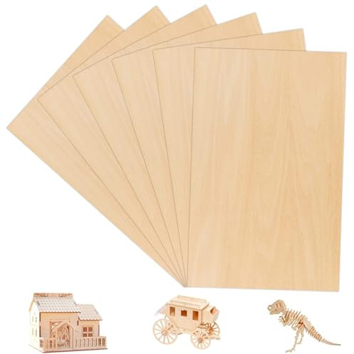 6 Stück Sperrholzplatte A4, Sperrholz 2mm, 30 x 20cm Balsaholz, Holzplatten zum Basteln Spannplatte Lindensperrholz zum Laserschneiden für Malen Brandmalerei Laserschnitt Bastelarbeiten