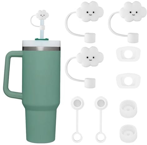 9PCS Cloud Straw Cover Cap Silicone Spill Proof Stopper Set Reusable Cup Spill Stopper Environmental Silicone Spill Stopper for Stanley Suitable for Sealing Cups to Prevent Water Splashing Out