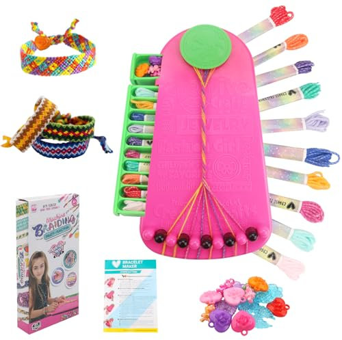 Freundschaftsarmbänder Selber Machen Set, Armbänder Selber Machen Kinder zum Weben, DIY Freundschaftsbänder Bastelset, mit 10 Threads und 22 Perlen, Spielzeug Geschenke für 6-12 Jahre Kinder