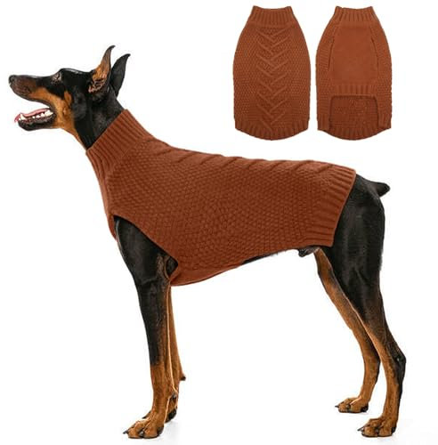 Katzinst Hundepullover, Hund Pullover für Große Hunde, Strickwaren Pulli Hund, Dickes Material Hundepullover für Winter, Fleece Hunde Pullover für Dobermann, Karamell, 2XL