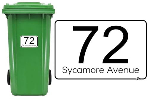 HOME'S FRIEND 4pack Bin Numbers for Wheelie Bins,Personalised Bin Stickers,Weatherproof Vinyl Dustbin Number Stickers,Custom Dustbin Labels with House Number Street Name