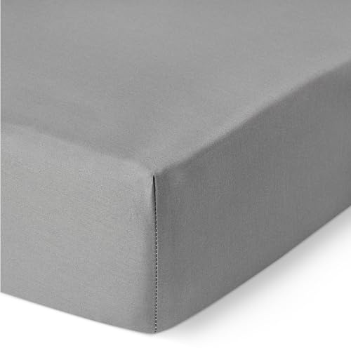 Amazon Basics Deluxe Spannbettlaken für Matratzen bis 30 cm, 100% Baumwolle Satin, 400 Fadenzahl, Superweich, 140 x 200 cm, Dunkelgrau
