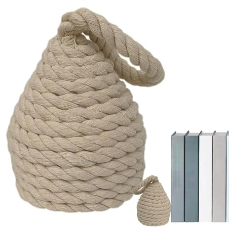 Door Stopper - Rustic Farmhouse Door Jammer, Natural Rattan Stopper | Nautical Door Stop with Handle for Bedroom, Office, Living Room, Bookends, Dog Toy Organizer, Decorative Home Accent