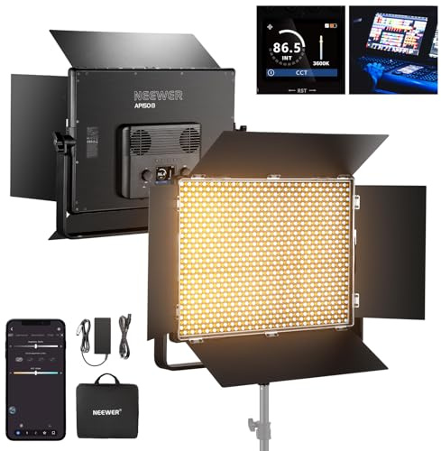 NEEWER 150W zweifarbige LED Panel Videolichtset 1440 LEDs 49500 Lux bei 0,5m 2500K – 8500K CRI96+/TLCI97+ 0 – 100% Dimmfunktion APP/2,4 G/Panel/DMX Steuerung für professionelle Studiofotografie AP150B