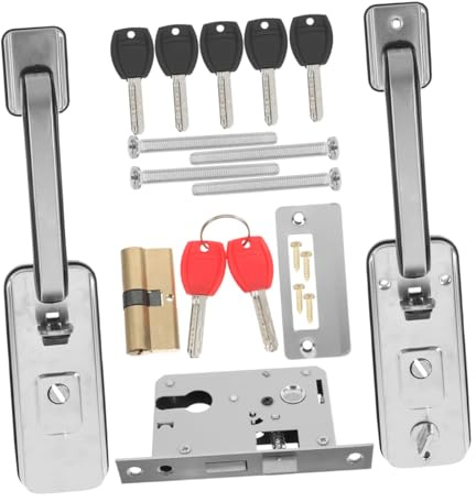 Poignée de Porte D’entrée avec Serrure de Sécurité à Cylindre Simple | Acier Inoxydable, Plastique et Fer, Finition Argenté, 1 Set pour Entrée Avant et Magasin Couleur Aléatoire