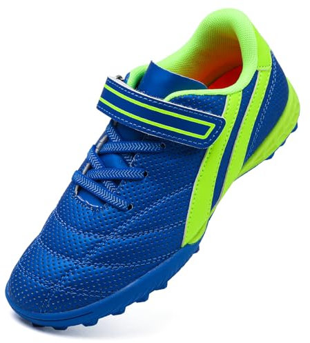 VLOOKST Boys' Football Boots Kids Girls Astro Turf Trainers Non-Slip Junior Soccer Shoes Sports Shoes Outdoor Athletic Sneakers Football Shoes Unisex Blue Green 3.5UK