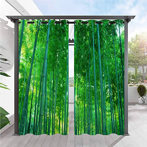 Lot de 2 rideaux d'extérieur imperméables avec imprimé forêt de bambou vert pour jardin, terrasse, tonnelle, 91,4 x 213,4 cm