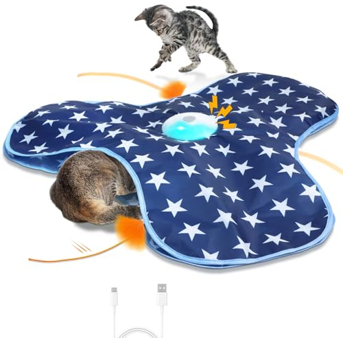 Sofolor Interactive Cat Toy Rechargeable, Cat Exercise Toys for Indoor Cats | Motion Activated, Moving Feather, Chirping, Hide and Seek Cat Toys for Indoor Bored Adult Cats