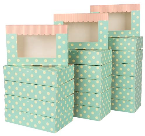 GXFCING Scatola per Torte da 24 Pezzi, 21,5 x 14 x 5,1 cm Scatola per Dolci con Finestra Trasparente, Scatola di Cartone Verde per Feste di Natale Biscotti Pasticcini Biscotti Confezioni