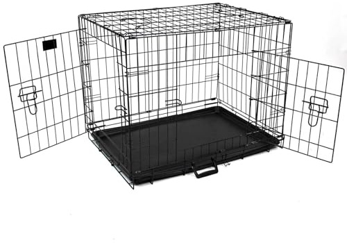 Actiaspet Foldable Metal Dog Cage Crate with Tray Black Multiple Sizes (Black, Small)