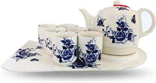 HLRTBCN Kitchen Electric Ceramic Cordless White Kettle Teapot Retro 1.2L Jug, 1350W Boils Water Fast for Tea, Coffee, Soup, Oatmeal Removable Base, Boil Dry Protection,with 6 Ceramic Cups/C Aqiong