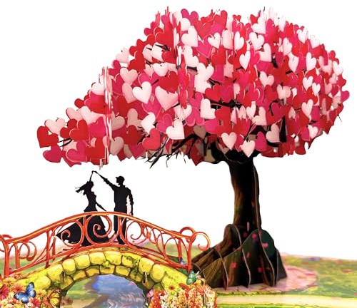 Anniversary Pop Up Card, 3D Love Tree Hearts with Couple, Wedding Anniversary Card for Wife, Husband, Couple, Love Card for Her, Him, Ideal Gift for Wedding, Anniversary, Valentines, Romantic Birthday, Mothers Day