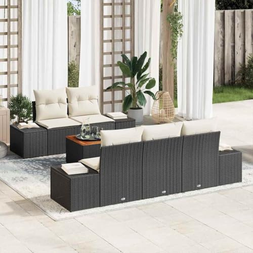 Qnhdfrt Garten Sofa Set 6 teilig Outdoor Eckcouch mit Kissen Schwarz Poly Rattan für Terrasse Garten Balkon