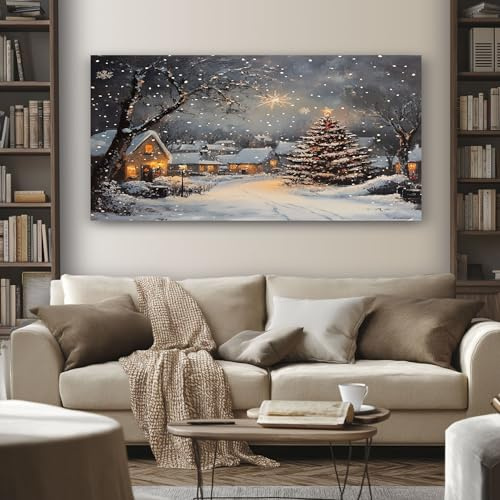 SKOEUI Leinwand Bilder Winter Schnee 70x140 cm Großes Wandbilder | Wohnzimmer Weihnachten Weihnachtsbaum Modern Gemälde Deko für Schlafzimmer & Büro leinwandbild Without Frame