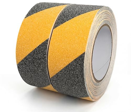 2 Rollen 50mmx10m Antirutsch Klebeband Bodenmarkierungsband, Schwarz-gelb | DetailLab Selbstklebend Rutschhemmendes Klebeband Grip Tape für Rutschfeste Treppenstufen im Innen- und Außenbereich