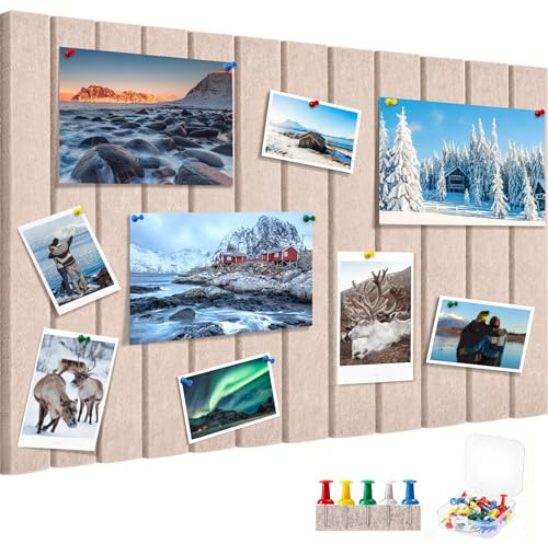 60x40cm Filz Pinnwand Selbstklebend - 0,9cm Dicke Dekorative Memotafel Bulletin Board, Faltbare Fototafel mit Reißzwecken für Büro, Haus, Kinderzimmer, Wanddekoration (Khaki)