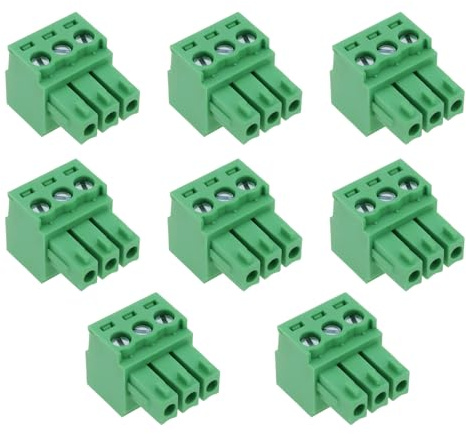 VGOL Conector Verde de 3 Pines para Equipos de Audio de 8 Piezas Espaciado de Pines de 3,5 Mm Compatible con Phoenix