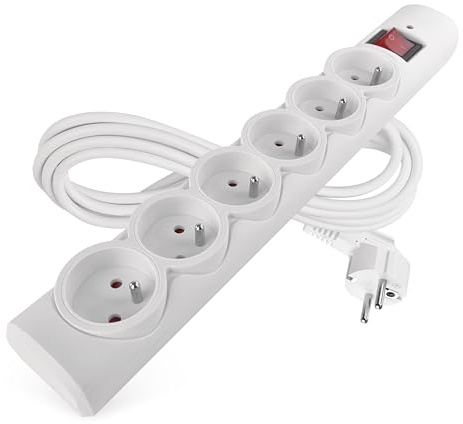 EMOS - Überspannungsschutz-Steckdosenleiste mit LED-Anzeige, 6fach, 3m Kabel - 6 French-Steckdosen für Innen - max. Last 2300W / 10A - PVC - weiß