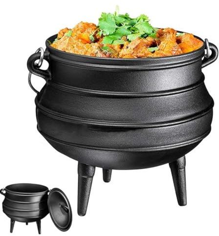 Cast Iron Cauldron, African Pot with Lid, 3 Long Legs Cauldron Dutch Oven for Outdoor Camping Cooking, Stew Pot, Boiling Pot, Frying Pan, Roasting Pan(13.5L)